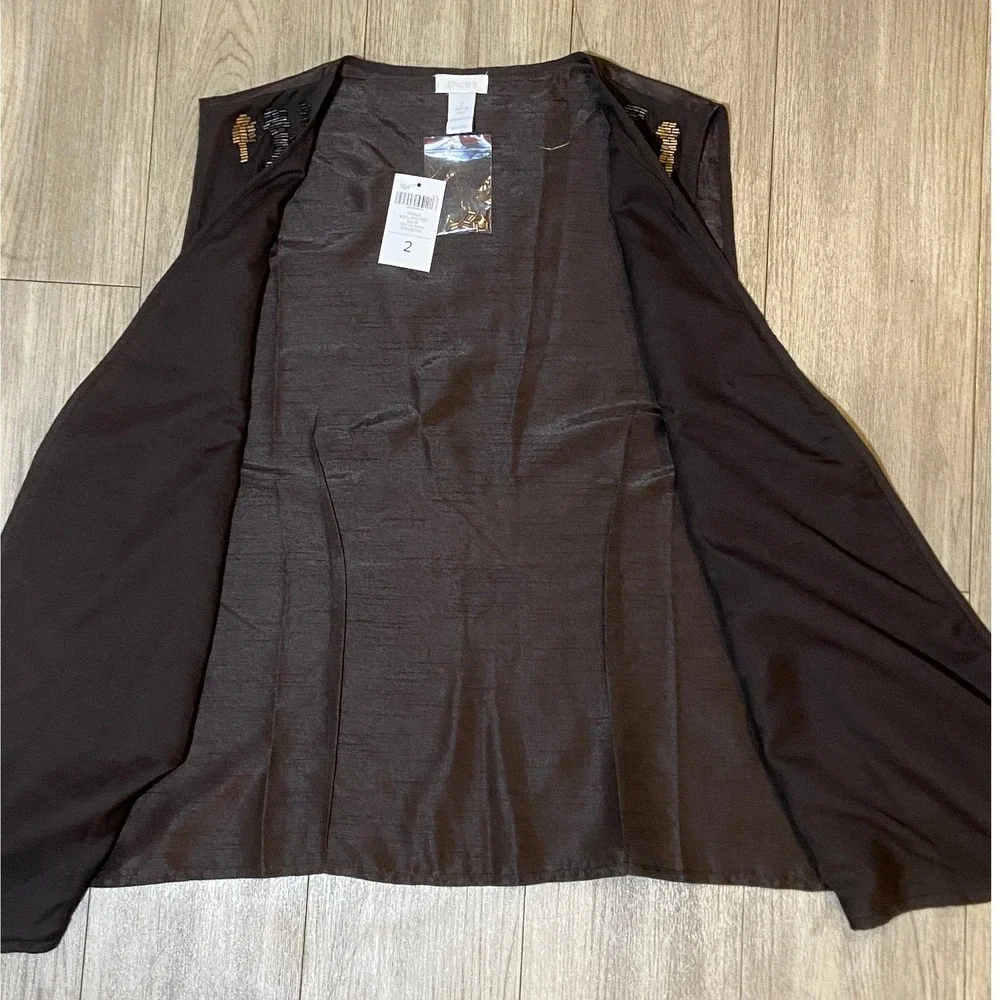 Chico's Sz 2 (US Sz 12/L) Vivianna Embellished Vest Cocoa Bean Brown Beaded NWT
